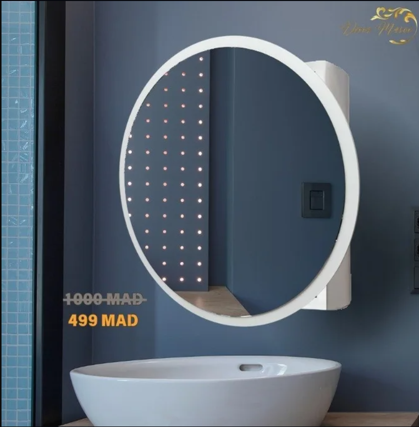 Lumina Round Vanity Mirror with Built-In Wooden Storage Cabinet