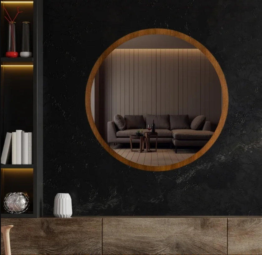 Lumina Round Vanity Mirror with Built-In Wooden Storage Cabinet