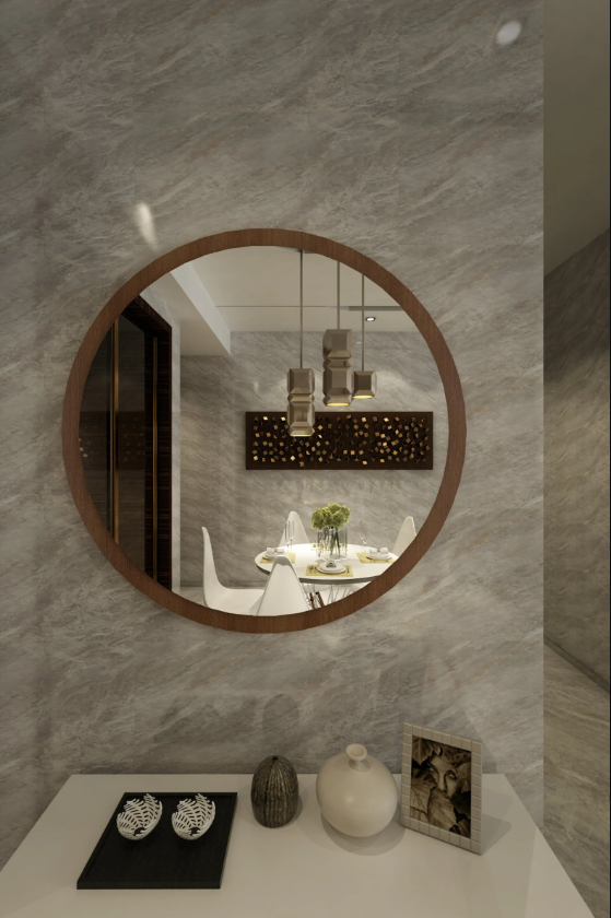 Lumina Round Vanity Mirror with Built-In Wooden Storage Cabinet