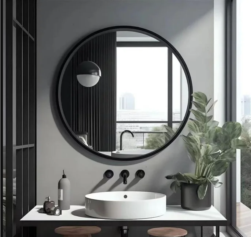 Lumina Round Vanity Mirror with Built-In Wooden Storage Cabinet