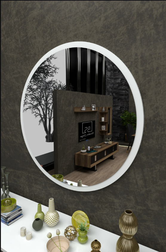 Lumina Round Vanity Mirror with Built-In Wooden Storage Cabinet