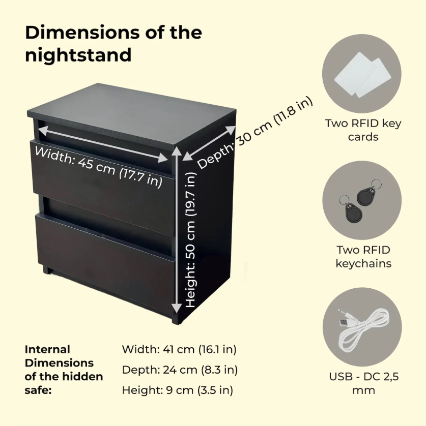 Aura Smart Nightstand 22 – Luxury Bedside Table with Hidden Smart Safe & NFC Access
